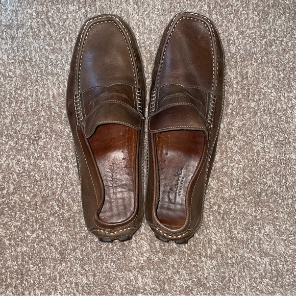 Clarks Driving Loafers Men's 12M Brown Leather Slip On Moccasin Shoes 71281 - Picture 2 of 8